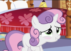 Size: 1500x1080 | Tagged: safe, screencap, sweetie belle, pony, unicorn, for whom the sweetie belle toils, g4, blushing, cute, diasweetes, female, filly, foal, solo