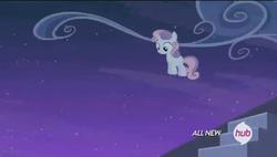 Size: 1015x575 | Tagged: safe, screencap, sweetie belle, for whom the sweetie belle toils, g4, female, floating, hub logo, solo