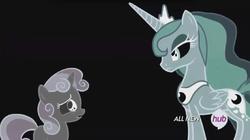 Size: 1019x572 | Tagged: safe, screencap, princess luna, sweetie belle, for whom the sweetie belle toils, g4, inverted colors