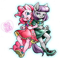 Size: 1280x1252 | Tagged: safe, artist:hobilo, maud pie, pinkie pie, earth pony, anthro, g4, maud pie (episode), back to back, female, pie sisters, rock candy necklace, siblings, sisters