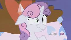 Size: 1018x572 | Tagged: safe, screencap, sweetie belle, pony, for whom the sweetie belle toils, g4, female, hub logo, solo