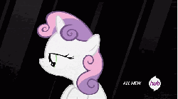 Size: 576x324 | Tagged: safe, screencap, sweetie belle, pony, for whom the sweetie belle toils, g4, animated, falling, female, hub logo, hubble, nightmare, rotating, rotation, solo, spinning, the hub