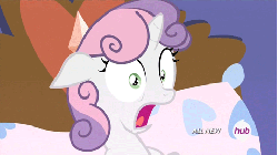 Size: 480x270 | Tagged: safe, screencap, sweetie belle, pony, unicorn, for whom the sweetie belle toils, g4, all new, animated, breathing, ears back, female, filly, gif, hub logo, hyperventilating, loop, open mouth, out of context, panting, scared, solo, wide eyes