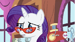 Size: 576x324 | Tagged: safe, screencap, rarity, for whom the sweetie belle toils, g4, animated, blinking, female, glasses, hub logo, hubble, solo, the hub