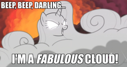 Size: 1911x1008 | Tagged: safe, edit, edited screencap, screencap, rarity, cloud pony, pony, unicorn, for whom the sweetie belle toils, g4, beep beep, cloud, darling, female, image macro, mare, meme, raricloud, solo