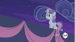 Size: 576x324 | Tagged: safe, screencap, sweetie belle, for whom the sweetie belle toils, g4, animated, dream sequence, female, hub logo, hubble, running, solo, the hub