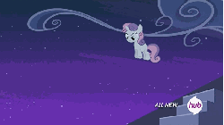 Size: 576x324 | Tagged: safe, screencap, sweetie belle, for whom the sweetie belle toils, g4, all new, animated, dream sequence, falling, female, hub logo, hubble, it keeps happening, marshmallow, rolling, solo, spin dash, stairs, sweetie belle is a marshmallow too, text, the hub