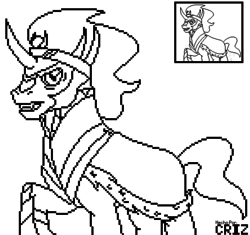 Size: 592x556 | Tagged: safe, artist:criz camacho, king sombra, g4, game boy, lineart, male, monochrome, pixel art, solo