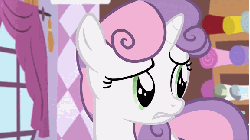 Size: 576x324 | Tagged: safe, screencap, sweetie belle, for whom the sweetie belle toils, g4, animated, faic, female, floppy ears, frown, home alone, hub logo, hubble, open mouth, panic, solo, squishy cheeks, the hub, wide eyes