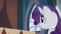 Size: 500x280 | Tagged: safe, screencap, rarity, sapphire shores, for whom the sweetie belle toils, g4, animated, female, hub logo, hubble, shake it baby, the hub