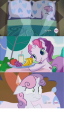 Size: 1000x1938 | Tagged: safe, screencap, sweetie belle, sweetie belle (g3), for whom the sweetie belle toils, g3, g3.5, g4, my little pony: friendship is magic, food, sleeping, sweetie belle's magic brings a great big smile