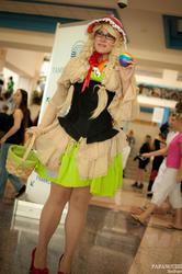Size: 1360x2048 | Tagged: safe, artist:noflutter, granny smith, human, g4, 2012, basket, convention, cosplay, glasses, high heels, irl, irl human, metrocon, photo, solo, young granny smith, younger, zap apple