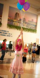 Size: 1069x2048 | Tagged: safe, pinkie pie, human, g4, balloon, cosplay, irl, irl human, photo