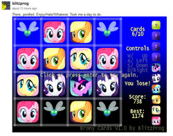 Size: 663x521 | Tagged: safe, artist:blitzprog, applejack, fluttershy, pinkie pie, rainbow dash, rarity, twilight sparkle, parasprite, g4, 2048, brony cards, flash game, mane six