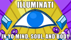 Size: 610x344 | Tagged: safe, for whom the sweetie belle toils, g4, conspiracy, illuminati, image macro, meme