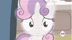 Size: 576x324 | Tagged: safe, screencap, sweetie belle, for whom the sweetie belle toils, g4, animated, dream sequence, female, hub logo, hubble, solo, the hub