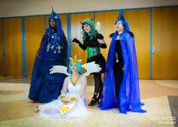 Size: 2048x1465 | Tagged: safe, princess celestia, princess luna, queen chrysalis, human, g4, cosplay, irl, irl human, photo