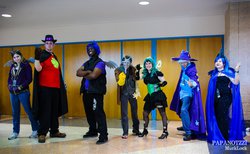 Size: 2048x1263 | Tagged: safe, discord, queen chrysalis, trixie, human, g4, cosplay, irl, irl human, photo