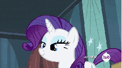 Size: 576x324 | Tagged: safe, screencap, rarity, for whom the sweetie belle toils, g4, animated, box, female, hub logo, hubble, solo, the hub