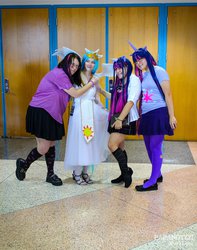 Size: 1617x2048 | Tagged: safe, princess celestia, twilight sparkle, human, g4, cosplay, irl, irl human, photo