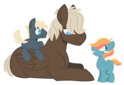 Size: 940x645 | Tagged: safe, artist:dbkit, dumbbell, oc, pegasus, pony, g4, colt, filly, male, offspring, parent:dumbbell, parent:rainbow dash, parents:dumbdash, simple background, transparent background, trio