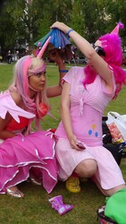 Size: 1728x3072 | Tagged: safe, pinkie pie, princess cadance, human, g4, cosplay, irl, irl human, photo