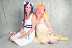 Size: 900x598 | Tagged: safe, artist:kittytheshegeek, fluttershy, rarity, human, g4, cosplay, irl, irl human, photo