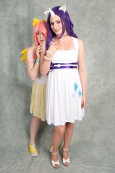 Size: 900x1355 | Tagged: safe, artist:kittytheshegeek, fluttershy, rarity, human, g4, cosplay, irl, irl human, photo