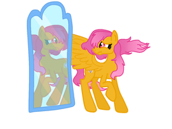 Size: 1024x769 | Tagged: safe, artist:mlploverandsoniclover, oc, oc only, oc:crystal stone glow, pegasus, pony, evil, mirror, pegasus oc, royal winged pegasus, upset