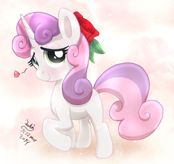 Size: 1060x1000 | Tagged: safe, artist:joakaha, sweetie belle, g4, female, flower, flower in hair, heart, solo