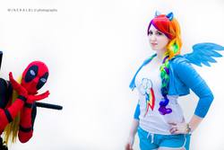 Size: 2048x1366 | Tagged: safe, artist:pockyfairy, rainbow dash, human, g4, cosplay, deadpool, irl, irl human, photo