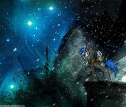 Size: 1176x1000 | Tagged: safe, artist:foxinshadow, oc, oc only, owl, ayreon, commission, scenery, space, stars, tower