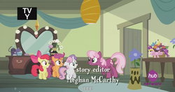 Size: 1438x762 | Tagged: safe, screencap, apple bloom, cheerilee, scootaloo, sweetie belle, for whom the sweetie belle toils, g4, cutie mark crusaders, meme, youtube caption