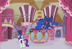 Size: 1280x875 | Tagged: safe, princess luna, rarity, for whom the sweetie belle toils, g4, bits