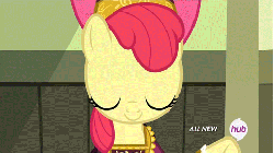 Size: 480x270 | Tagged: safe, edit, edited screencap, screencap, apple bloom, for whom the sweetie belle toils, g4, animated, caption, classy, female, hub logo, image macro, impact font, meme, solo, sparkle