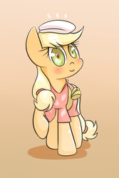 Size: 800x1200 | Tagged: safe, artist:joycall6, applejack, g4, blushing, female, raised hoof, solo, towel