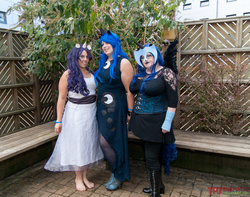 Size: 3584x2826 | Tagged: safe, nightmare moon, princess luna, rarity, human, g4, cosplay, high res, irl, irl human, photo