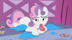 Size: 1920x1080 | Tagged: safe, screencap, sweetie belle, for whom the sweetie belle toils, g4, female, glitter, solo, tongue out