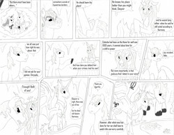 Size: 2351x1828 | Tagged: safe, artist:dreamactualizer, princess luna, queen chrysalis, g4, comic, monochrome