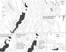 Size: 2354x1856 | Tagged: safe, artist:dreamactualizer, princess celestia, queen chrysalis, g4, comic, monochrome