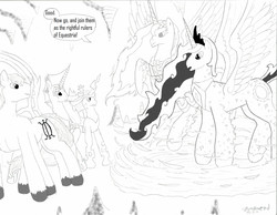 Size: 2346x1816 | Tagged: safe, artist:dreamactualizer, princess celestia, g4, comic, monochrome