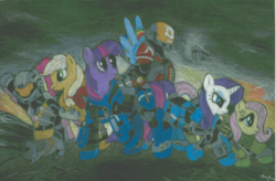 Size: 1024x670 | Tagged: safe, artist:dreamactualizer, applejack, fluttershy, pinkie pie, rainbow dash, rarity, twilight sparkle, g4, crossover, halo (series), halo: reach, mane six, noble six, noble team