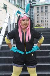 Size: 639x960 | Tagged: safe, artist:dansquare, fluttershy, human, g4, 2013, anime revolution, anime revolution 2013, bunny ears, clothes, convention, cosplay, dangerous mission outfit, irl, irl human, photo, solo