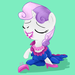Size: 2334x2334 | Tagged: safe, artist:ab, sweetie belle, for whom the sweetie belle toils, g4, 5-year-old sweetie belle, clothes, female, high res, lipstick, solo