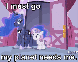 Size: 606x486 | Tagged: safe, edit, edited screencap, screencap, princess luna, sweetie belle, alicorn, pony, unicorn, for whom the sweetie belle toils, g4, animated, caption, dream walker luna, female, filly, i must go, image macro, mare, meme, text, the simpsons