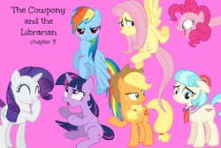 Size: 3000x2000 | Tagged: safe, artist:kittyhasnosoul, applejack, coco pommel, fluttershy, pinkie pie, rainbow dash, rarity, twilight sparkle, g4, cover, fimfiction, high res, mane six, the cowpony and the librarian