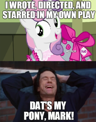 Size: 477x606 | Tagged: safe, sweetie belle, for whom the sweetie belle toils, g4, image macro, meme, that's my x, the room, tommy wiseau