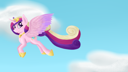 Size: 1360x768 | Tagged: safe, artist:timid tracks, princess cadance, g4, female, flying, solo