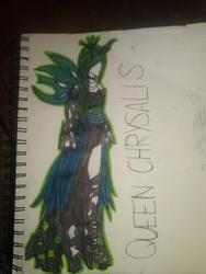 Size: 720x960 | Tagged: safe, artist:snowchrysalis, queen chrysalis, human, g4, cosplay, design, female, humanized, sketchbook, solo, traditional art