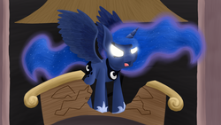 Size: 1920x1080 | Tagged: safe, artist:timid tracks, princess luna, g4, female, glowing eyes, scene interpretation, solo